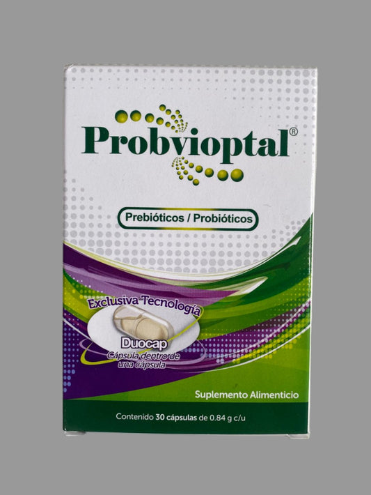 Probvioptal supplement packaging on a light gray background
