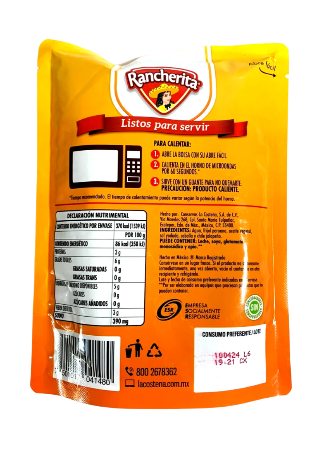 4-Pk Rancherita Refried Peruvian Beans / Frijoles Refritos Peruanos 430g/15.1oz