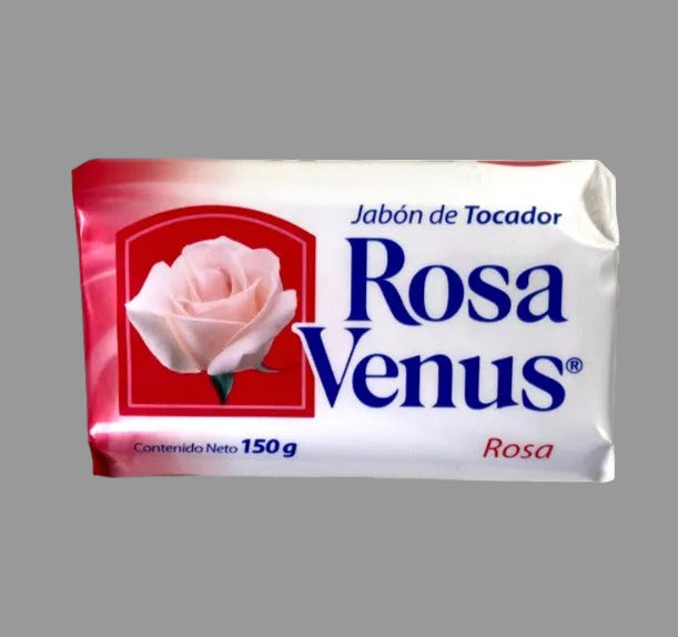 Rosa Venus Mexican rose toilet bar soap 150g front view white pink packaging La Corona