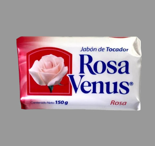 Rosa Venus Mexican rose toilet bar soap 150g front view white pink packaging La Corona