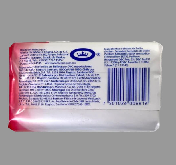 Rosa Venus bar soap 150g back label ingredients and barcode La Corona Mexico