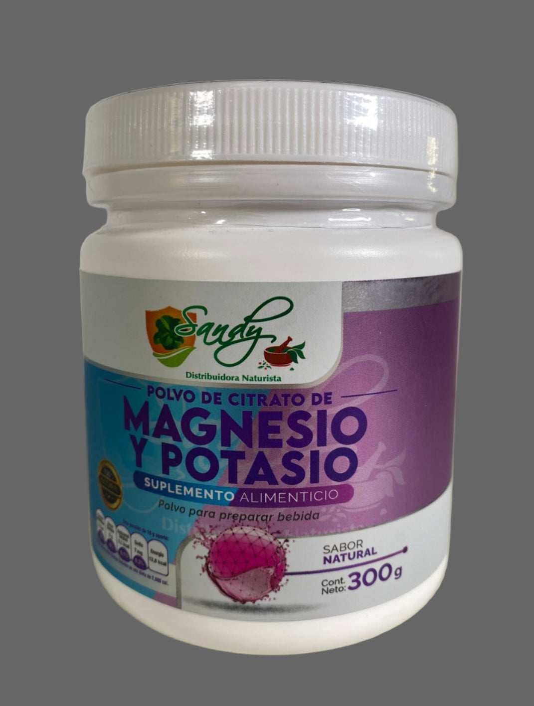 White supplement jar with colorful label on a white background