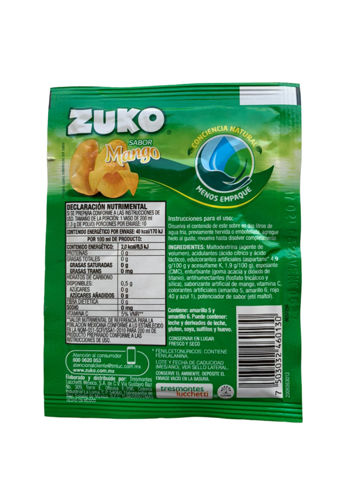 12-Pk ZUKO Mango Powdered Drink Mix 13g/.4oz