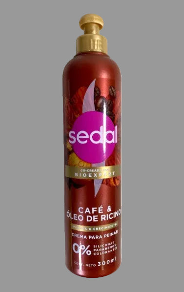 Sedal hair product bottle with red label and gold pump on white background