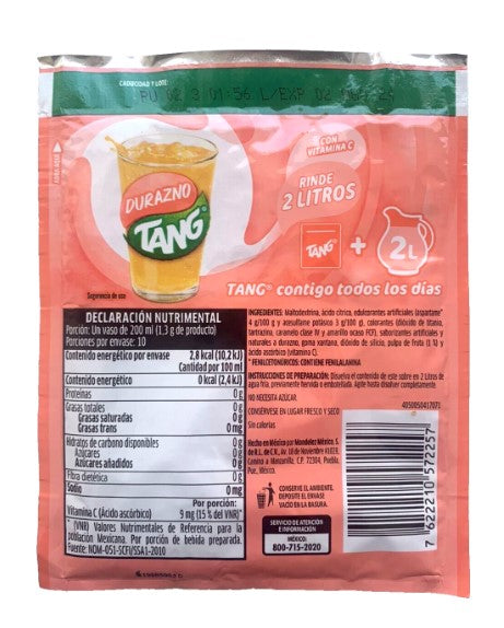 12-Pk Tang Peach Flavored Powdered drink mix 13g/.45oz