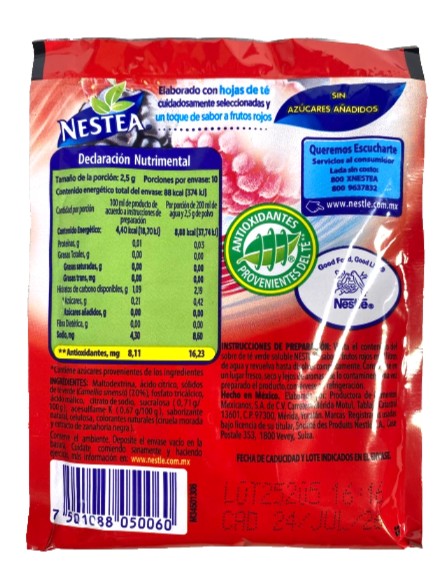 8-Pk Nestea Green Tea Frutos Rojos Flavor Mix 25gr/.88oz