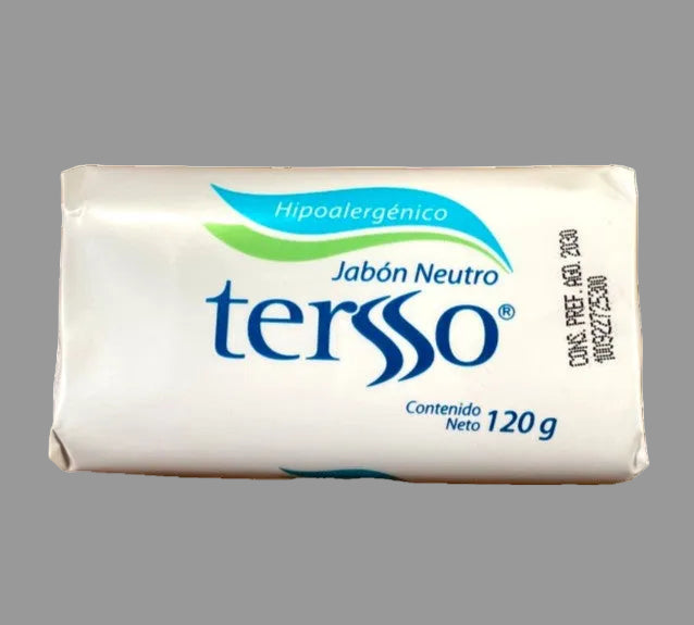 "Tersso Jabón Neutro Hipoalérgénico 120g — Mexican hypoallergenic neutral bar soap by La Corona"