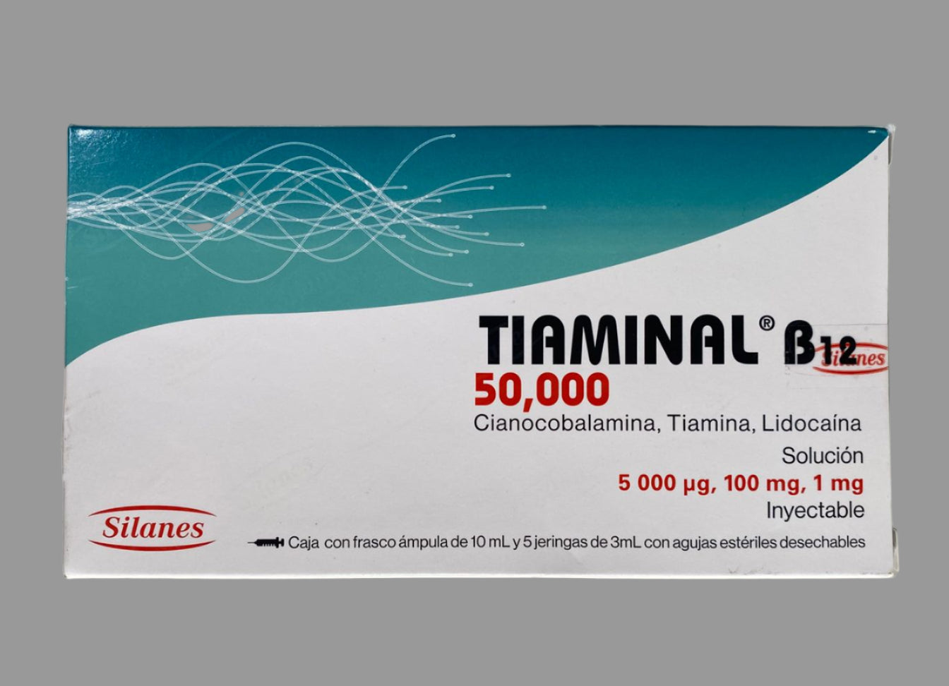 Tiaminal B12 vitamin supplement box on a light gray background