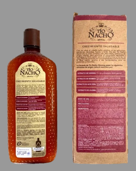 Tio Nachó bottle and packaging with text on a white background