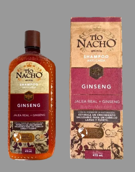 Tio Nacho Ginseng shampoo bottle and packaging on a white background