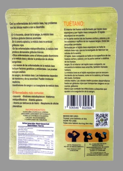 Tuétano del Hueso supplement back label nutrition facts ingredients barcode Inmóvil Mexico