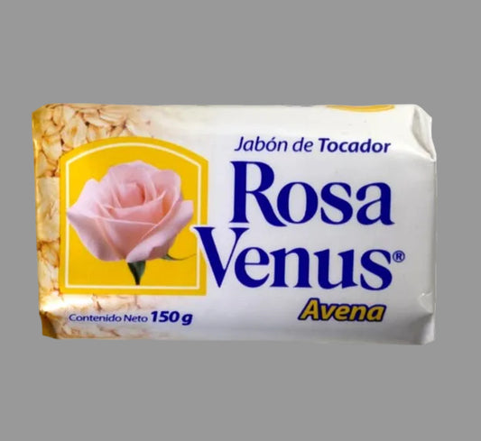 Rosa Venus Avena oatmeal toilet bar soap 150g front view white yellow packaging La Corona Mexico