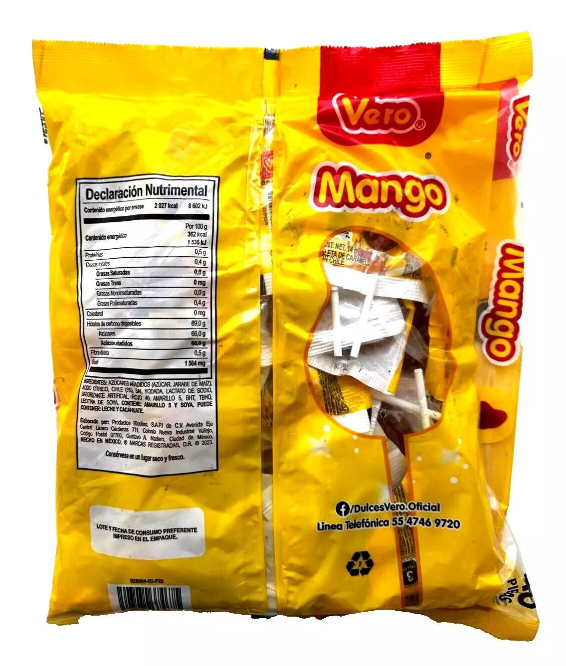 Vero Paletas Mango c/Chile / Vero Spicy Mango Lollipops 40pzs 560g/19.75oz