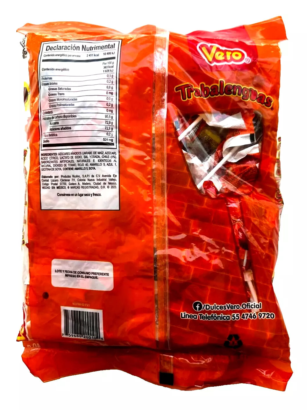 Paletas Vero Trabalenguas/Vero Tongue Twist Spicy Lollipops 40pzs 620g/21.86oz