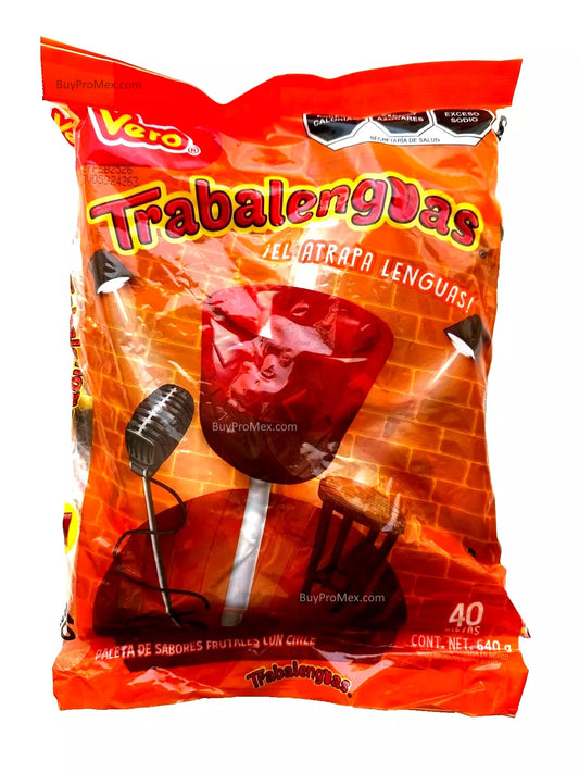 Paletas Vero Trabalenguas/Vero Tongue Twist Spicy Lollipops 40pzs 620g/21.86oz