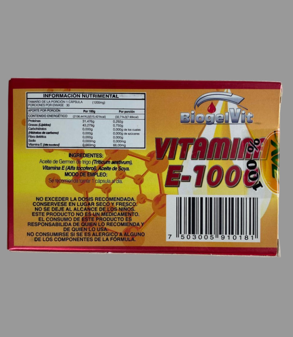 Vitamin E supplement packaging on a white background