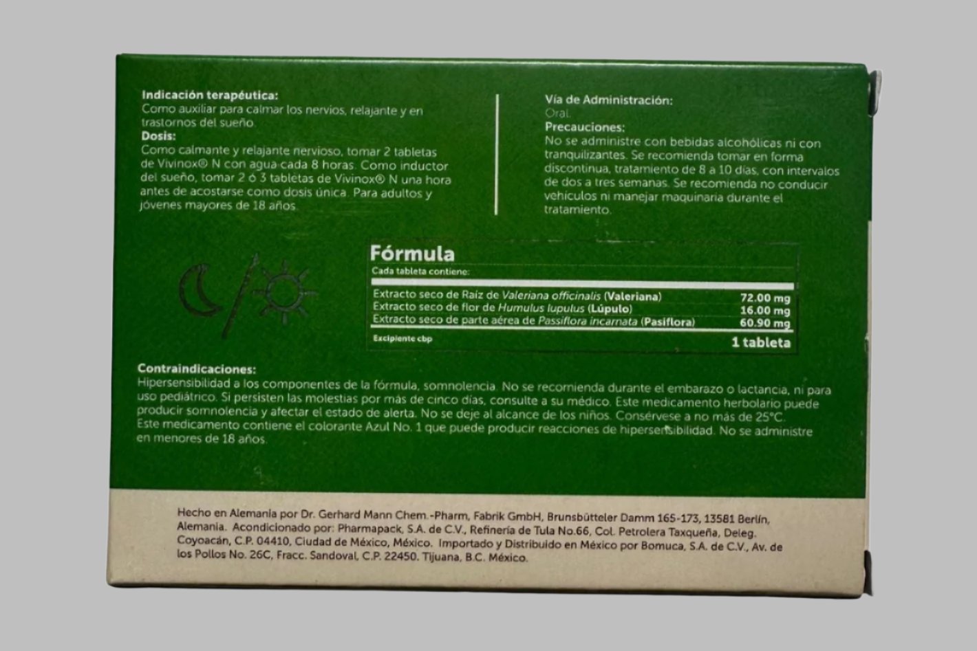 Vivinox-N (Valeriana, Pasiflora, Lupulo) 100 Tablets