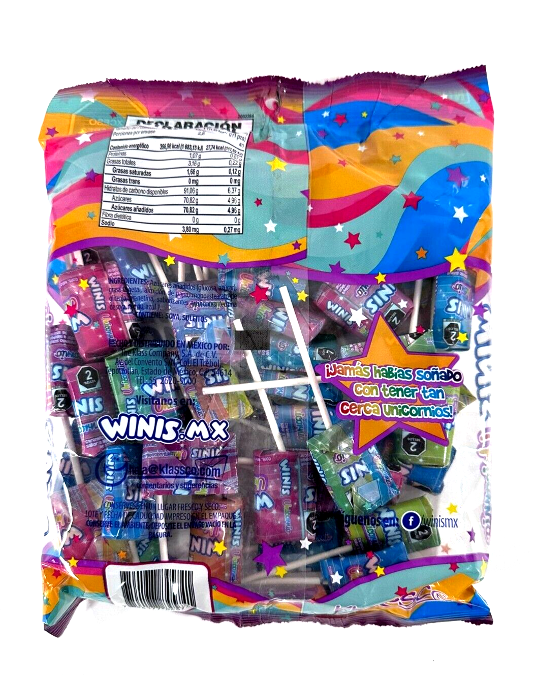 2-Pk Winis Unicornio Taffy Lollipops 40pcs 280g