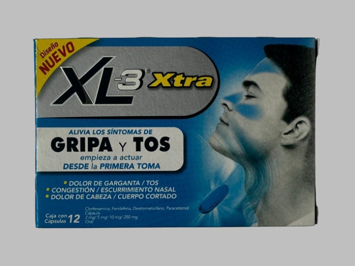 XL-3 Xtra ( Clorfenamina,Fenilefrina, Dextrometorfano, Paracetamol) 12 Capsules