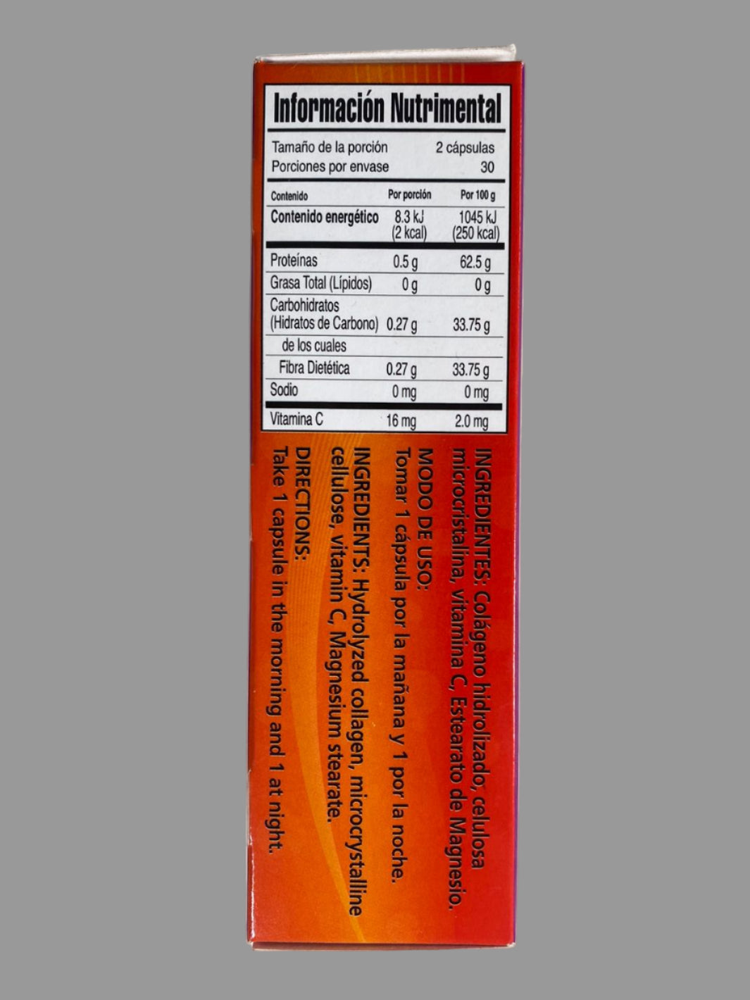 Nutritional information label on a red box against a white background