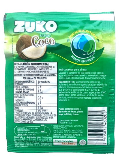 12-Pk ZUKO Coconut ZUKO Powder Drink Flavor 13g/.45oz