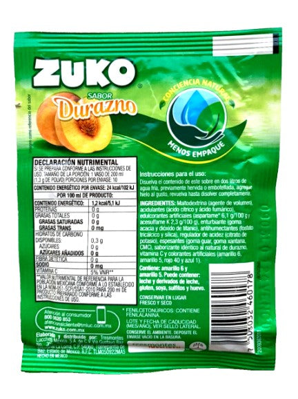 12-Pk ZUKO Durazno/Peach ZUKO Powder Drink Flavor 13g/.45oz