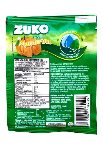 12-Pk ZUKO Tangerine Flavored ZUKO Powder Drink Mix 13g/.45oz