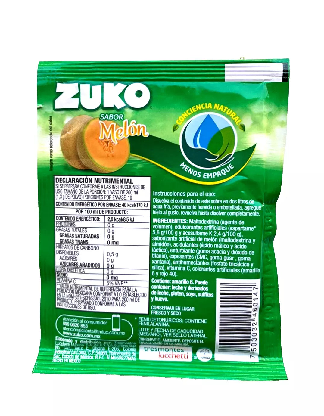 12-Pk ZUKO Melon / Melon ZUKO Powder Drink Flavor 13g/.45oz