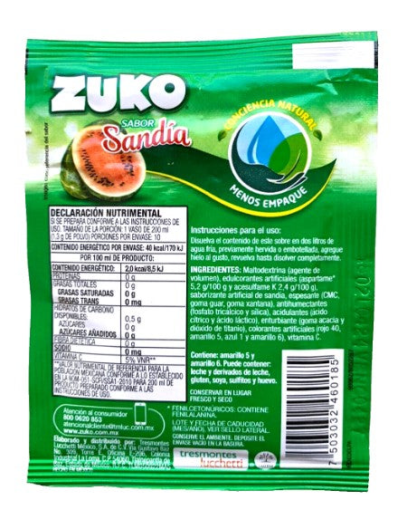 12-Pk ZUKO Watermelon Flavored ZUKO Powder Drink Mix 13g/.45oz