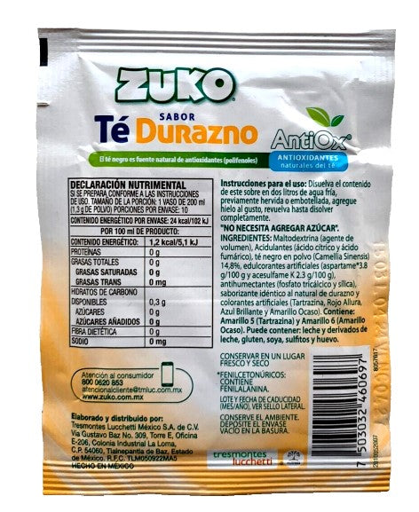 12-Pk ZUKO Peach Tea Powdered Drink Mix 13g/.45oz