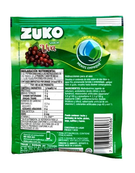 12-Pk ZUKO Grape Flavored Powder Drink Mix 13g/.45oz