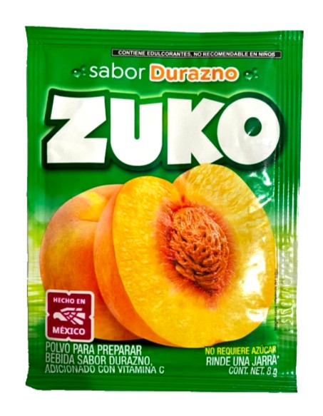 12-Pk ZUKO Durazno/Peach ZUKO Powder Drink Flavor 8g/.28oz