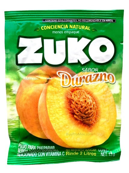 12-Pk ZUKO Durazno/Peach ZUKO Powder Drink Flavor 13g/.45oz