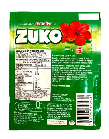 12-Pk ZUKO Powdered Jamaica Drink Flavor 8g/.28oz