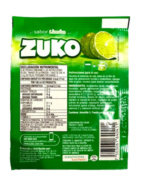12-Pk ZUKO Limon/ Lemon ZUKO Powder Drink Flavor 8g/.28oz