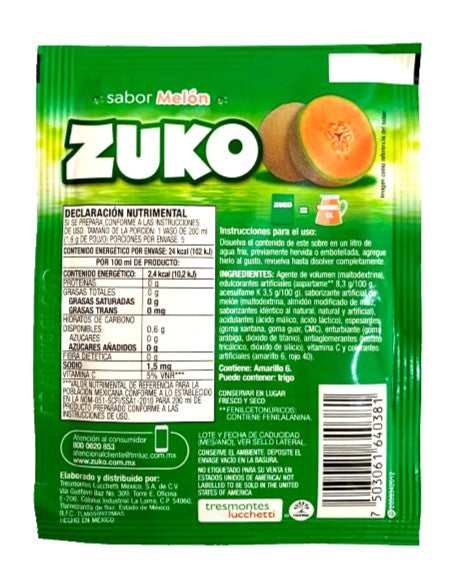 12-Pk ZUKO Melon / Melon ZUKO Powder Drink Flavor 8g/.28oz