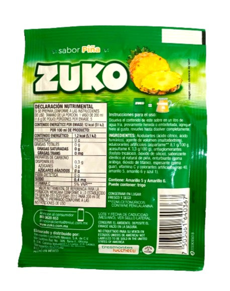 12-Pk ZUKO Pineapple Powder Drink Flavor 8g/.28oz