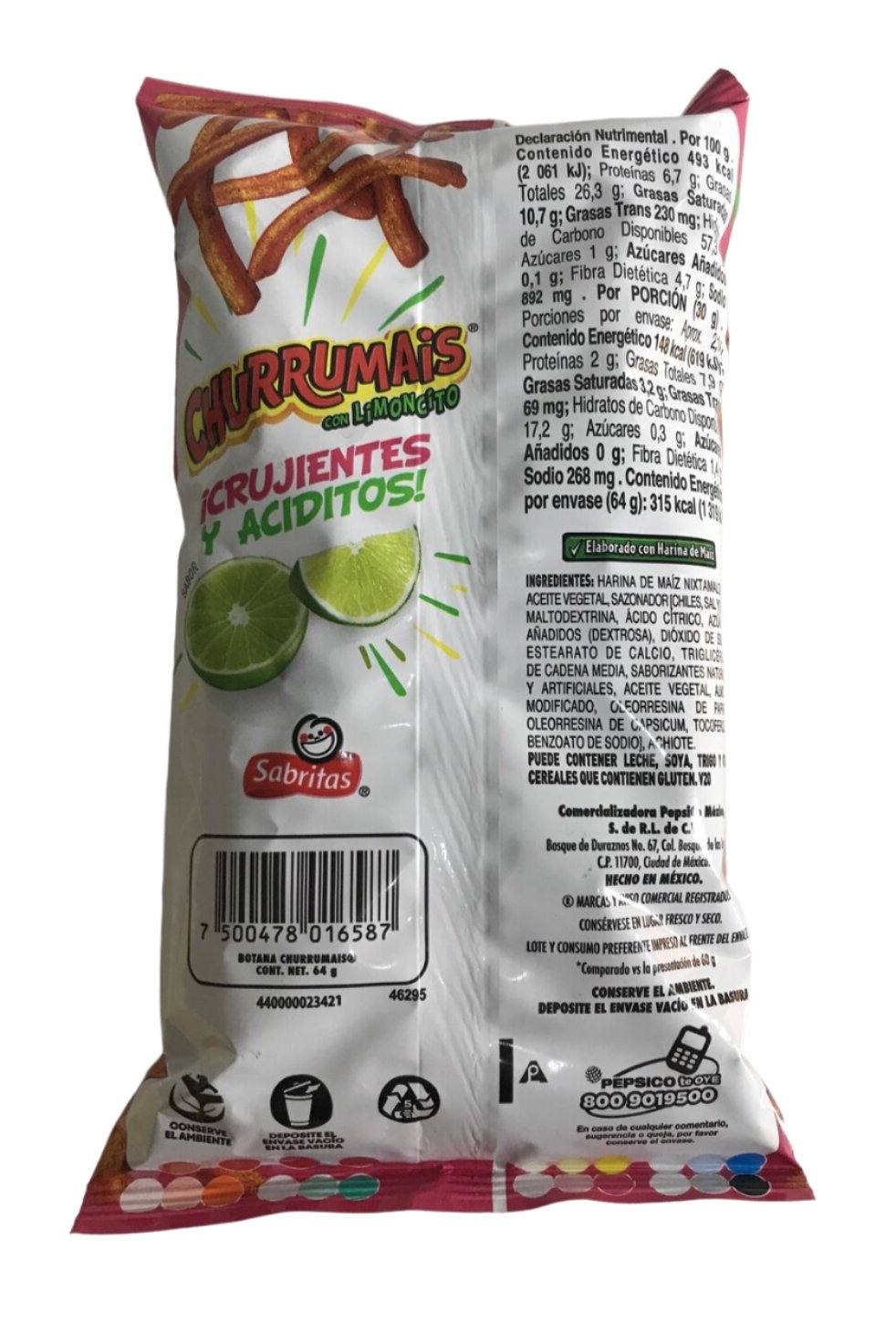 6-Pk Sabritas Original Sabritas & Churrumais Chips 64g/2.2oz.