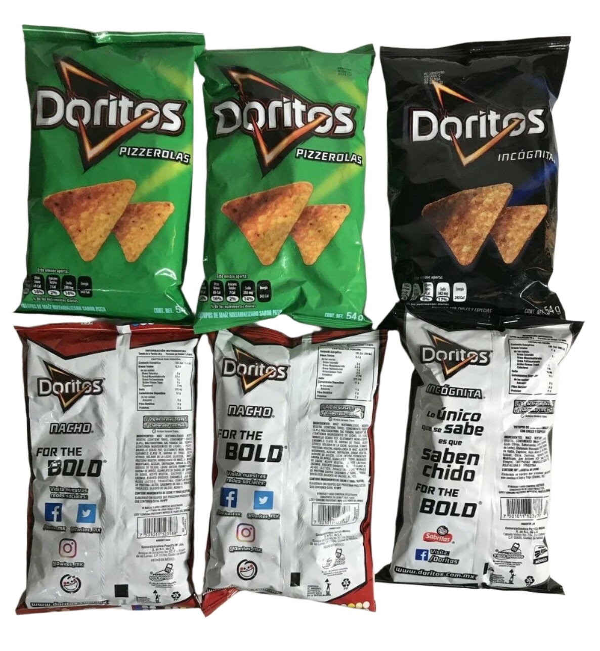 6-Pk Mex Doritos Assorted Pk / Doritos Pizzerolas, Incognito, Nachos 54g/1.9oz