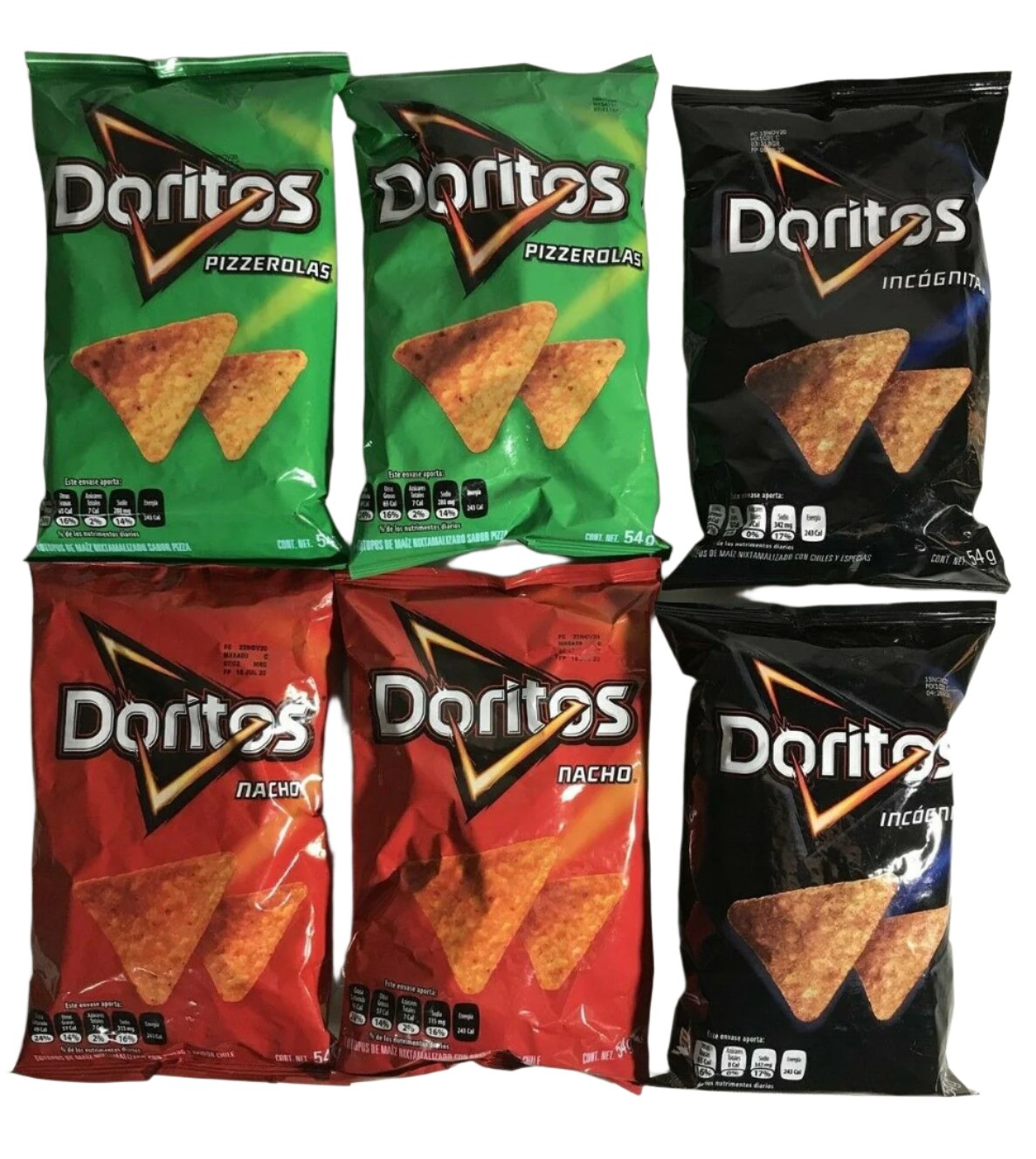 6-Pk Mex Doritos Assorted Pk / Doritos Pizzerolas, Incognito, Nachos 54g/1.9oz