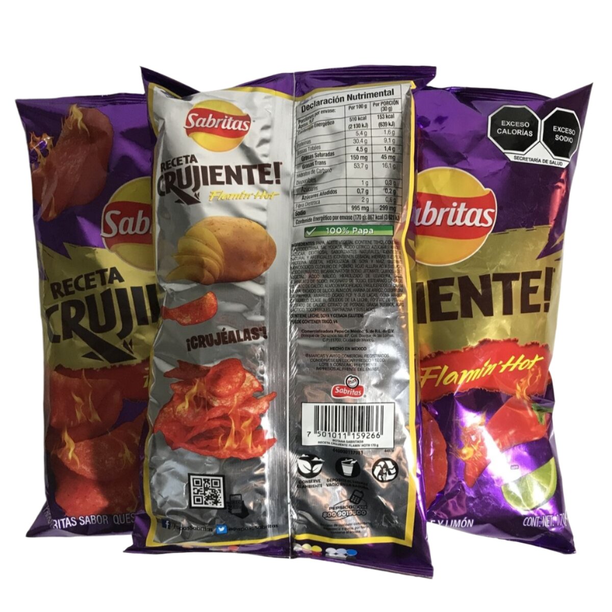 4-Pk Sabritas Receta Crujiente Flamin Hot Mexican Potato Chips 170g/6oz