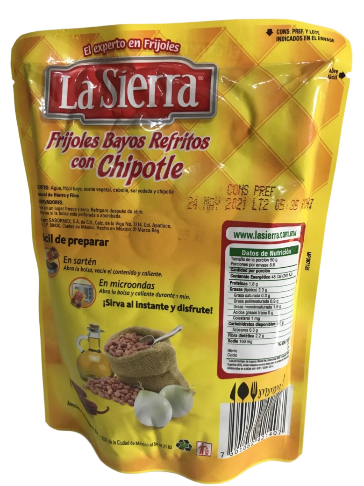 4-Pack La Sierra Mexican Refried Beans w/Chipotle / Frijoles Bayos Chipotle 430g/15oz