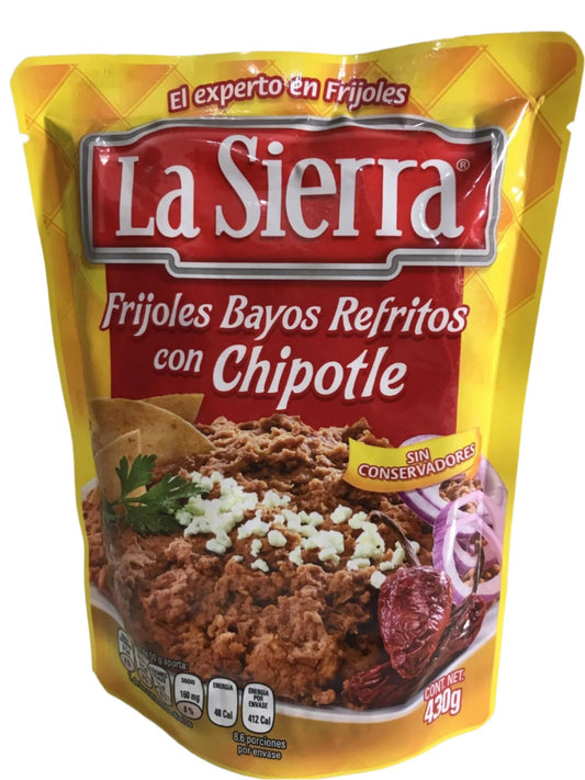 4-Pack La Sierra Mexican Refried Beans w/Chipotle / Frijoles Bayos Chipotle 430g/15oz