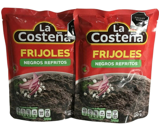 4-Pack La Costeña Black Refried Beans / Frijoles Negros Refritos. 400gr/14.11oz