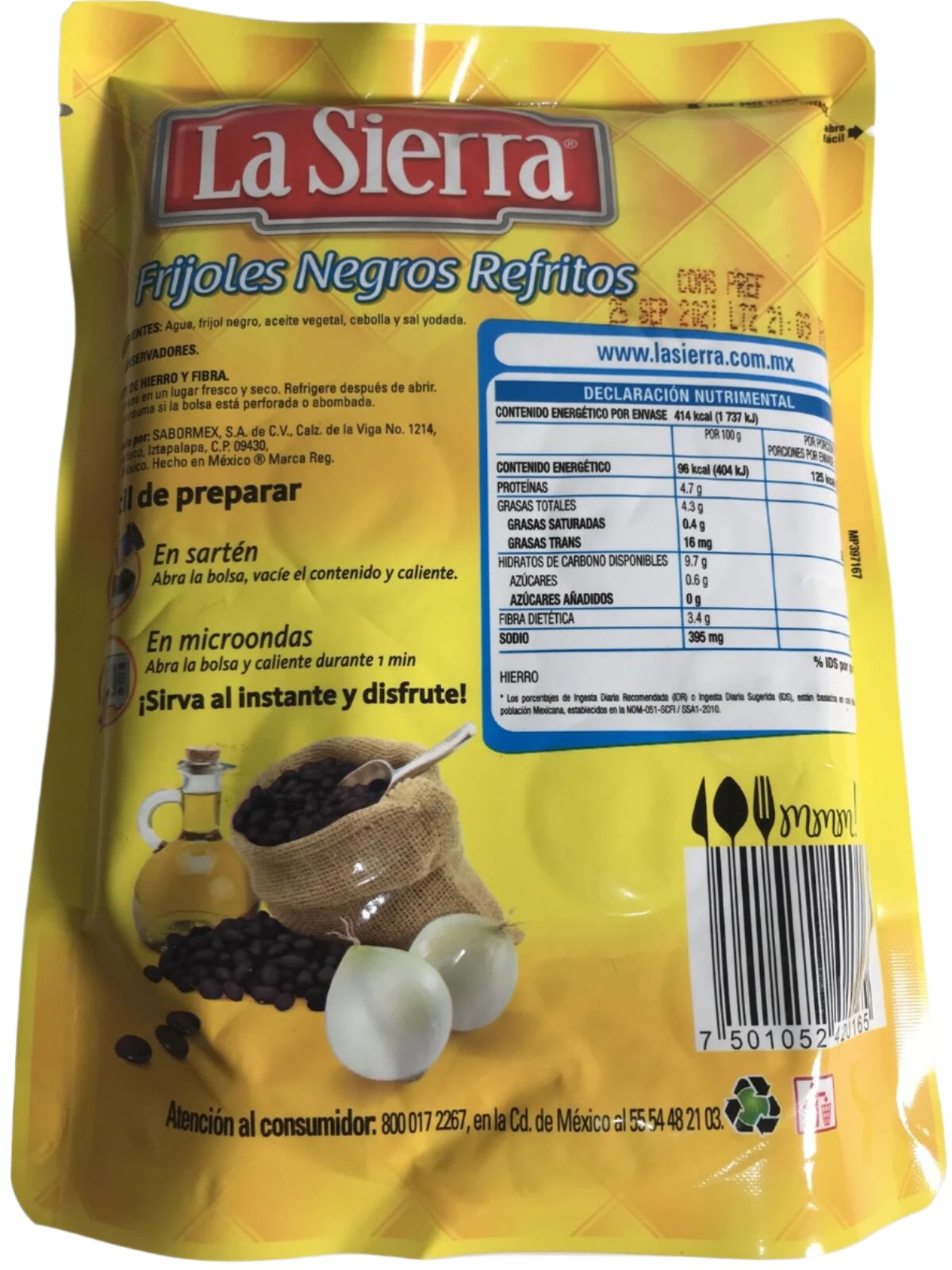 4-Pack La Sierra Black Refried Beans / Frijoles Negros Refritos 430gr/15.17oz