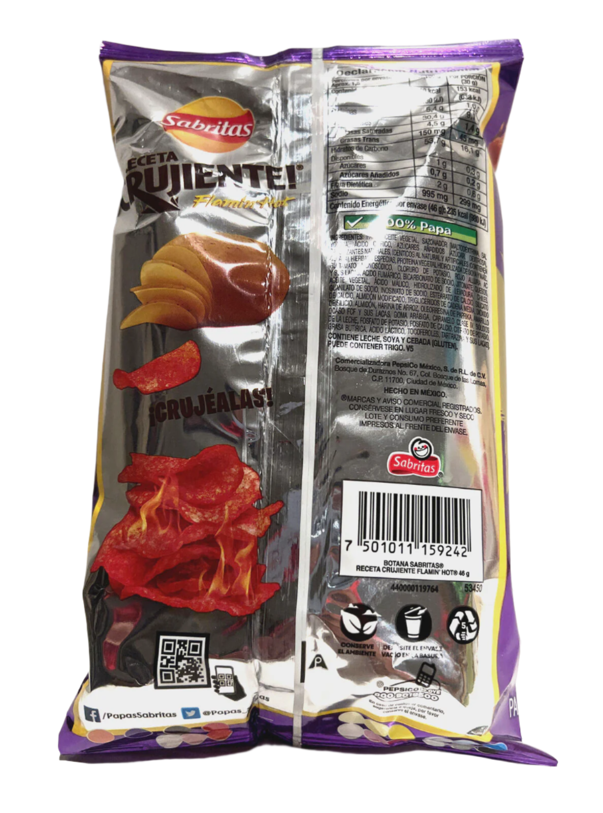 6-Pk Sabritas Receta Crujiente Flamin Hot 46gr/1.62oz