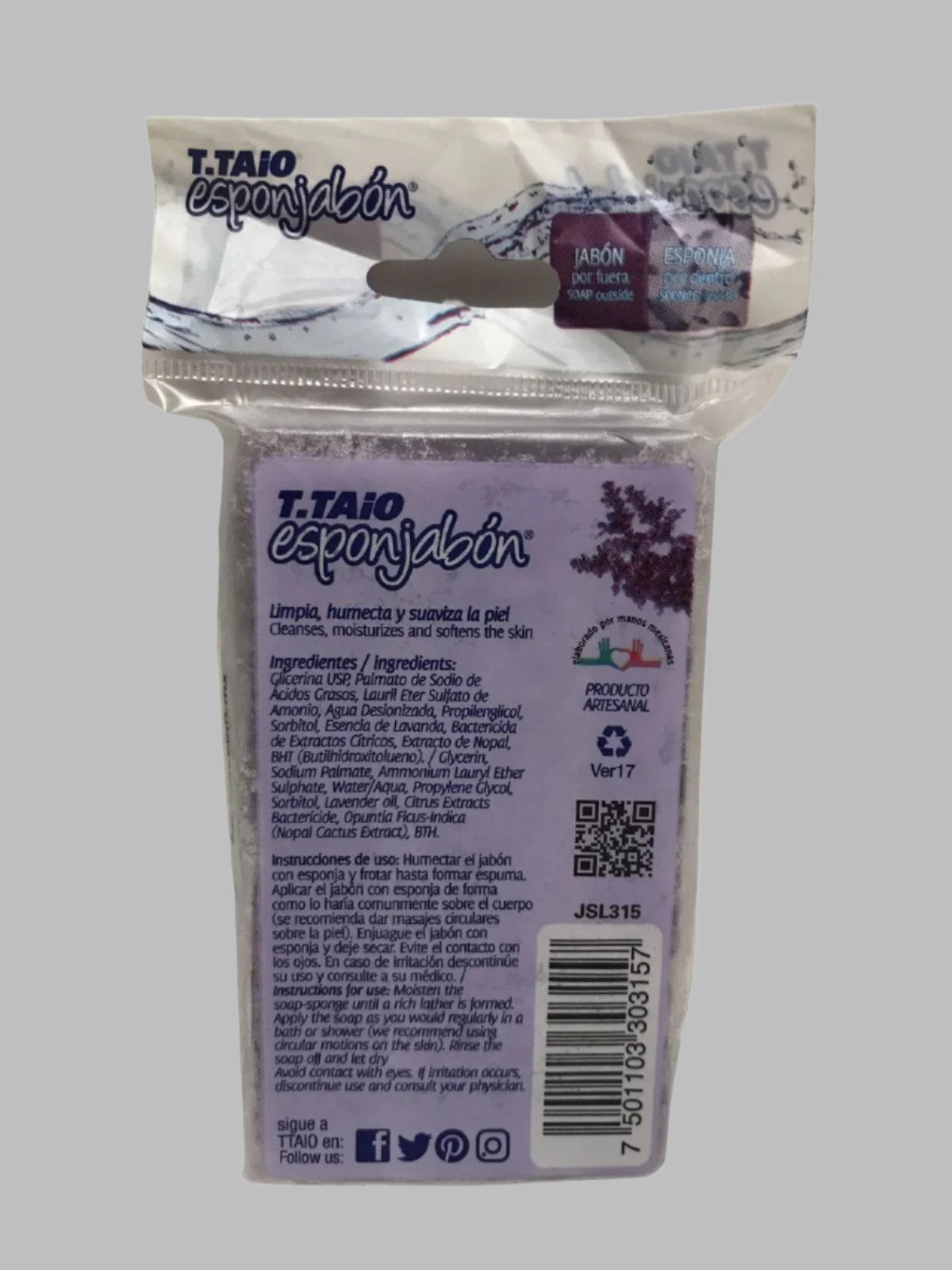 2-Pk T.TAiO Lavander Exfoliating Sponge Soap / Esponjabon Relajante c/Lavanda