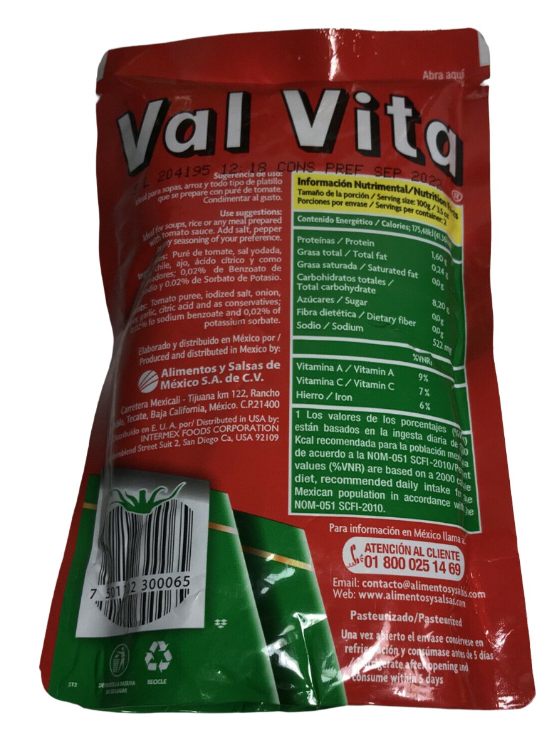 6-Pk Val Vita Traditional Tomato Sauce Spanish Style 200gr/7oz